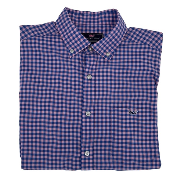 Vineyard Vines Men's Performance Classic Fit Tucker Shirt Medium Pink/Blue Check - Picture 2 of 12